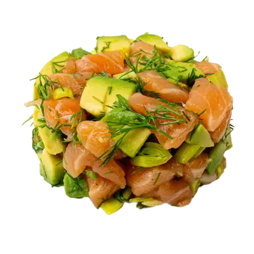 [4] [4] Tartare de saumon à l'aneth, avocat et poireau